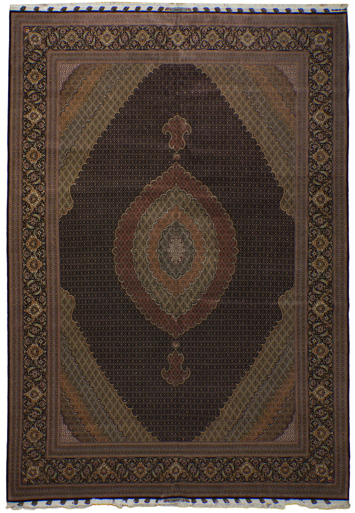 11.3 x 16.3 Authentic Signed Persian Tabriz Mahi Super Fine Quality 400 KPSI Silk & Wool Rug Black 400KPSI #PIX-20629