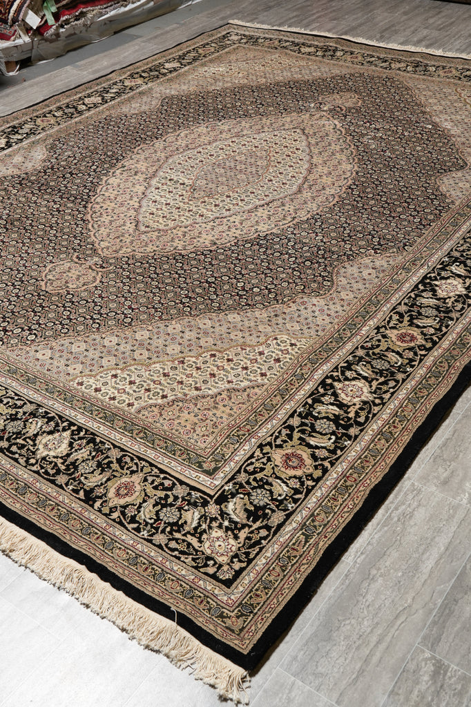 9 x 12 High Quality Wool and Silk Handmade Area Carpet Black #PIX-8374