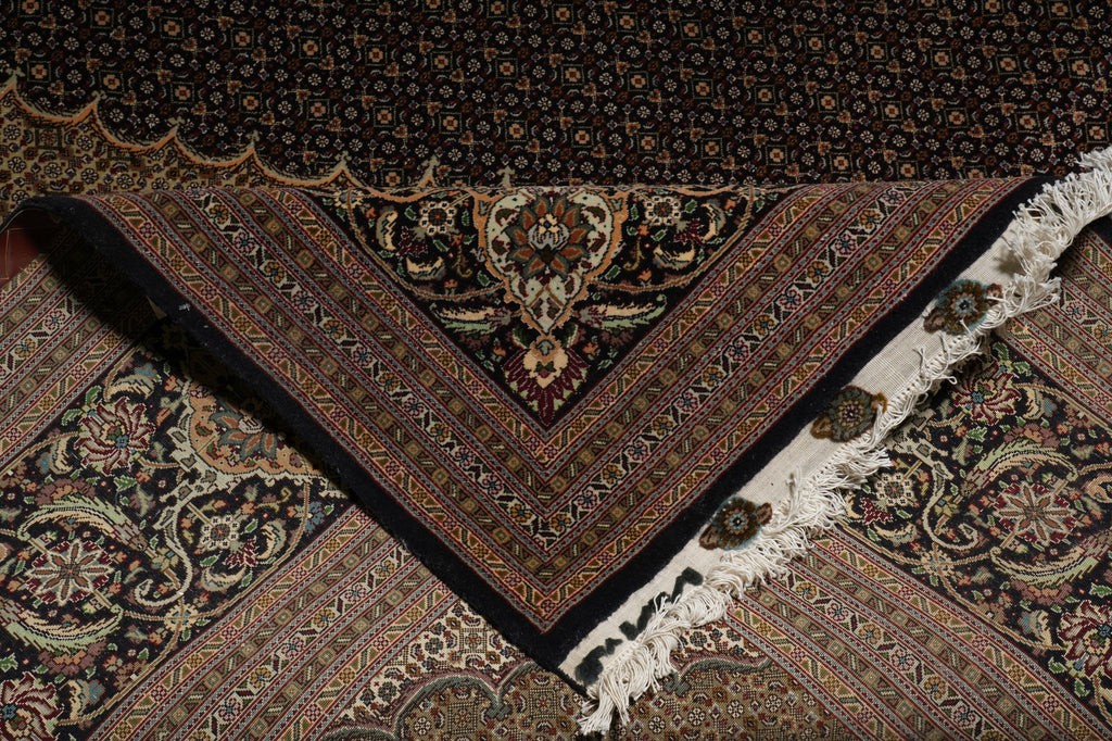 11.3 x 16.3 Authentic Signed Persian Tabriz Mahi Super Fine Quality 400 KPSI Silk & Wool Rug Black 400KPSI #PIX-20629
