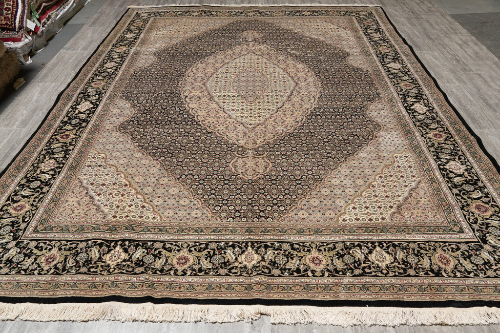 9 x 12 High Quality Wool and Silk Handmade Area Carpet Black #PIX-8374