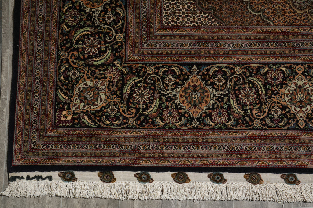 11.3 x 16.3 Authentic Signed Persian Tabriz Mahi Super Fine Quality 400 KPSI Silk & Wool Rug Black 400KPSI #PIX-20629