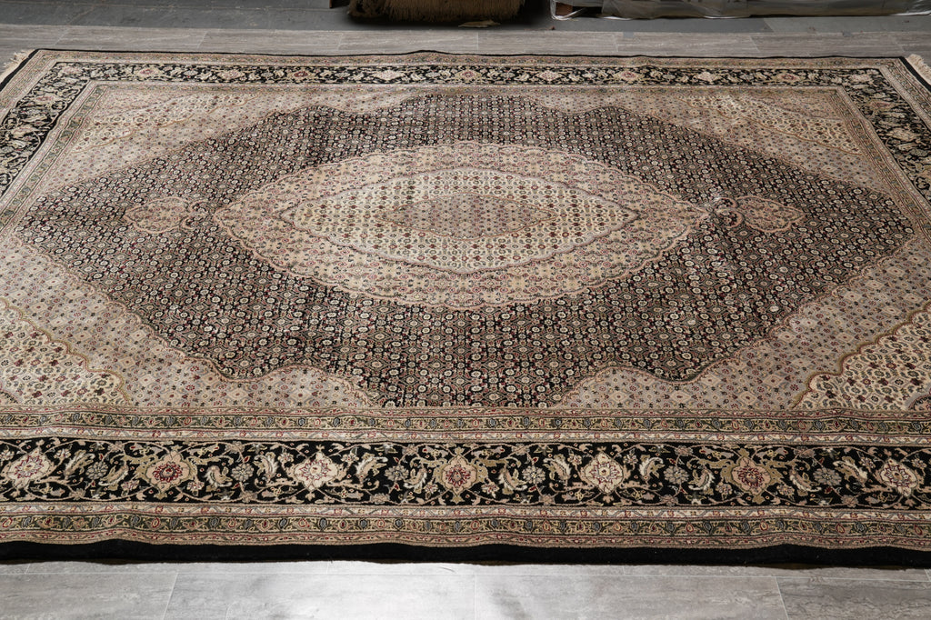 9 x 12 High Quality Wool and Silk Handmade Area Carpet Black #PIX-8374