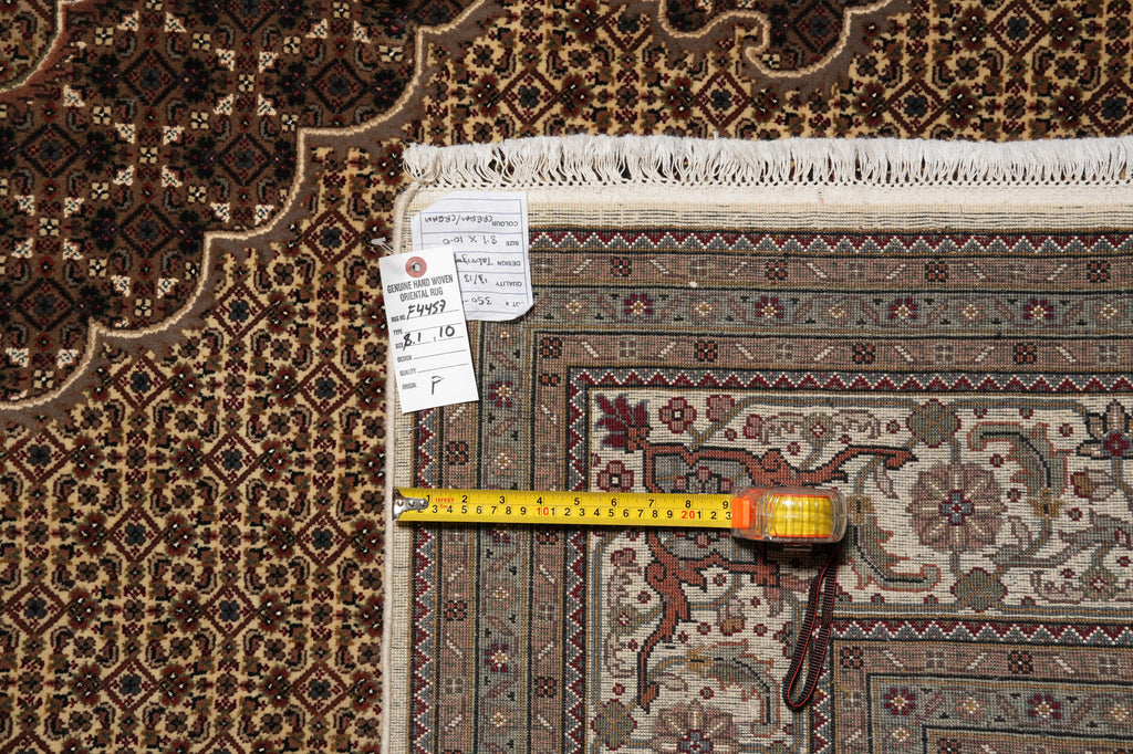 8 x 10 Beige Quality Wool And Silk Handmade Tabriz Mahi Area Rug #F-4457