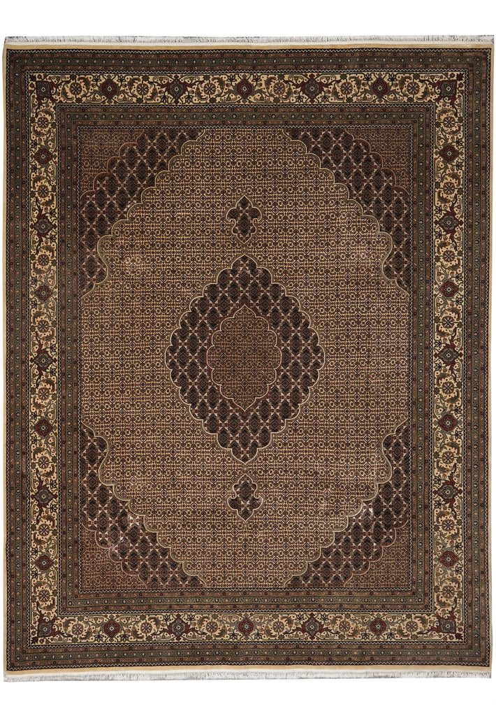 8 x 10 Beige Quality Wool And Silk Handmade Tabriz Mahi Area Rug #F-4457