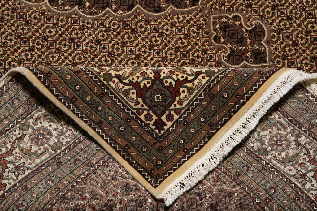 8 x 10 Beige Quality Wool And Silk Handmade Tabriz Mahi Area Rug #F-4457