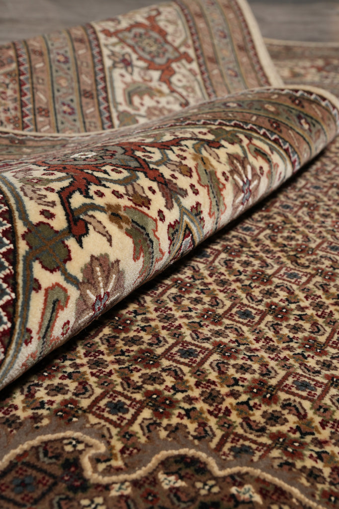 8 x 10 Beige Quality Wool And Silk Handmade Tabriz Mahi Area Rug #F-4457