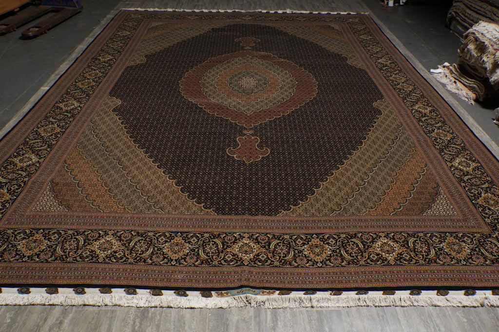 11.3 x 16.3 Authentic Signed Persian Tabriz Mahi Super Fine Quality 400 KPSI Silk & Wool Rug Black 400KPSI #PIX-20629