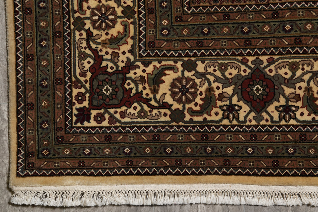 8 x 10 Beige Quality Wool And Silk Handmade Tabriz Mahi Area Rug #F-4457