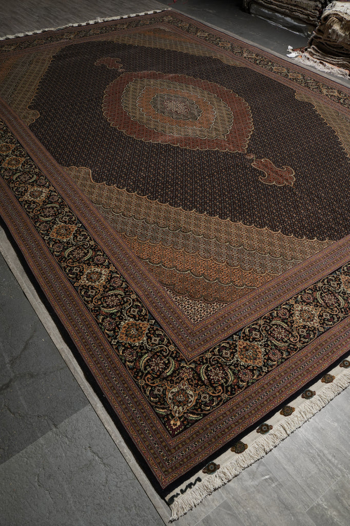 11.3 x 16.3 Authentic Signed Persian Tabriz Mahi Super Fine Quality 400 KPSI Silk & Wool Rug Black 400KPSI #PIX-20629