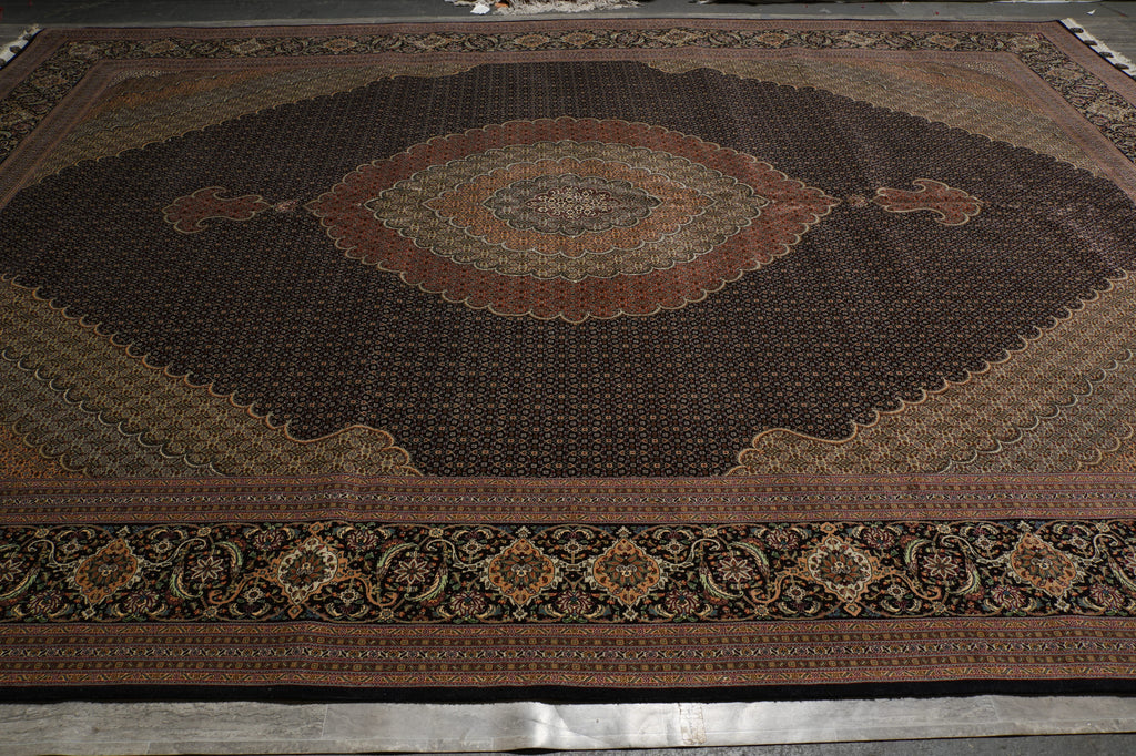 11.3 x 16.3 Authentic Signed Persian Tabriz Mahi Super Fine Quality 400 KPSI Silk & Wool Rug Black 400KPSI #PIX-20629