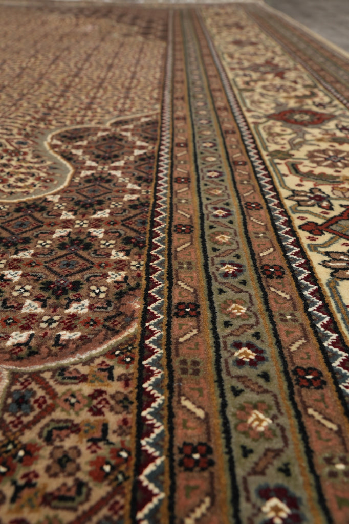 8 x 10 Beige Quality Wool And Silk Handmade Tabriz Mahi Area Rug #F-4457