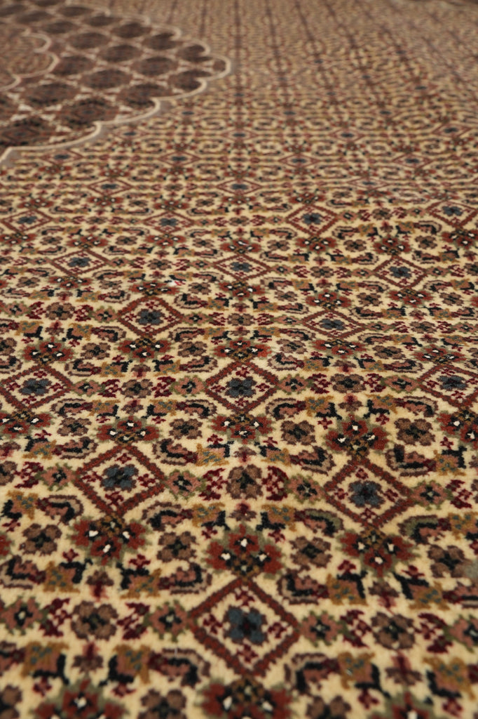 8 x 10 Beige Quality Wool And Silk Handmade Tabriz Mahi Area Rug #F-4457