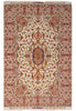 Load image into Gallery viewer, 6.7 x 10.3 Persian Tabriz rug hand-knotted in Iran, wool and silk pile, ivory field with pink, coral, and burgundy medallion design