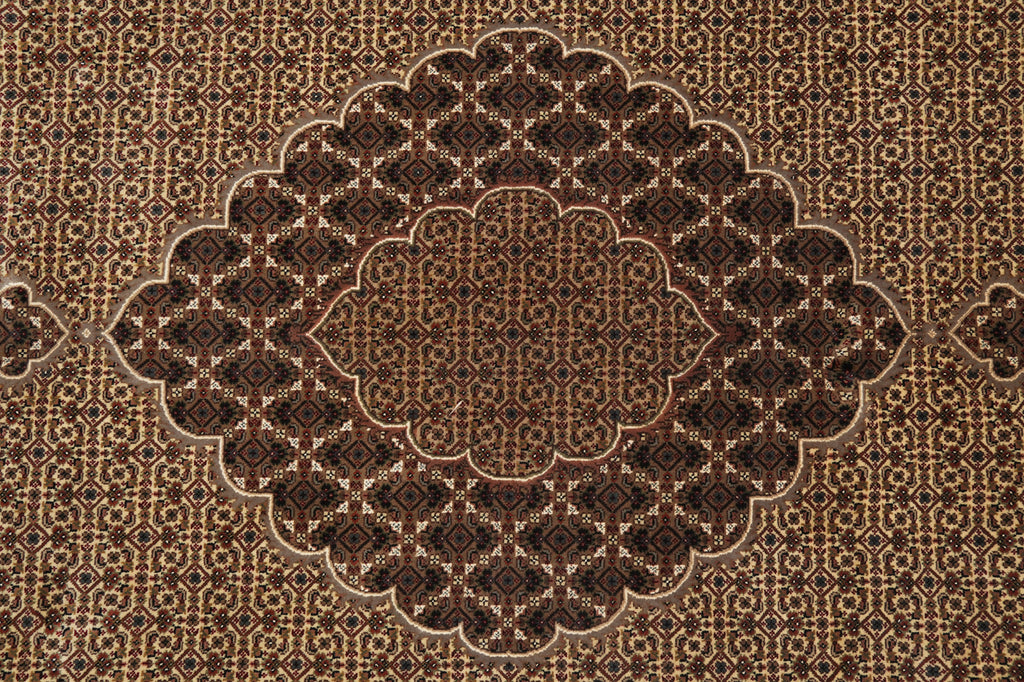 8 x 10 Beige Quality Wool And Silk Handmade Tabriz Mahi Area Rug #F-4457