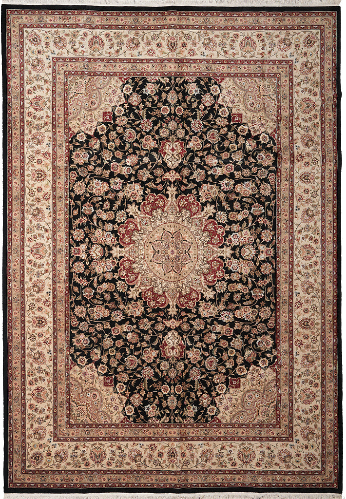 8.6 x 11.6 Fine Wool and Silk Handmade Tabriz Rug Black #F-4158