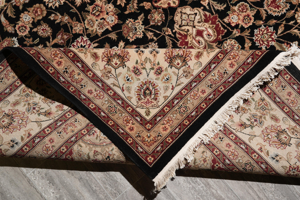 8.6 x 11.6 Fine Wool and Silk Handmade Tabriz Rug Black #F-4158