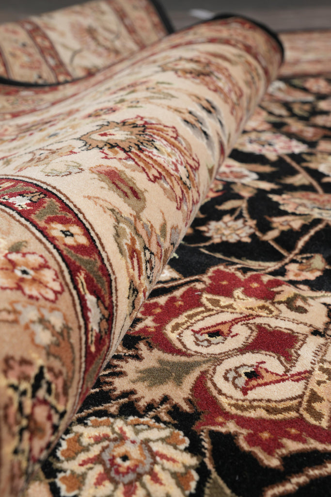 8.6 x 11.6 Fine Wool and Silk Handmade Tabriz Rug Black #F-4158