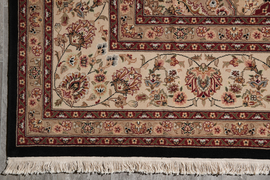 8.6 x 11.6 Fine Wool and Silk Handmade Tabriz Rug Black #F-4158