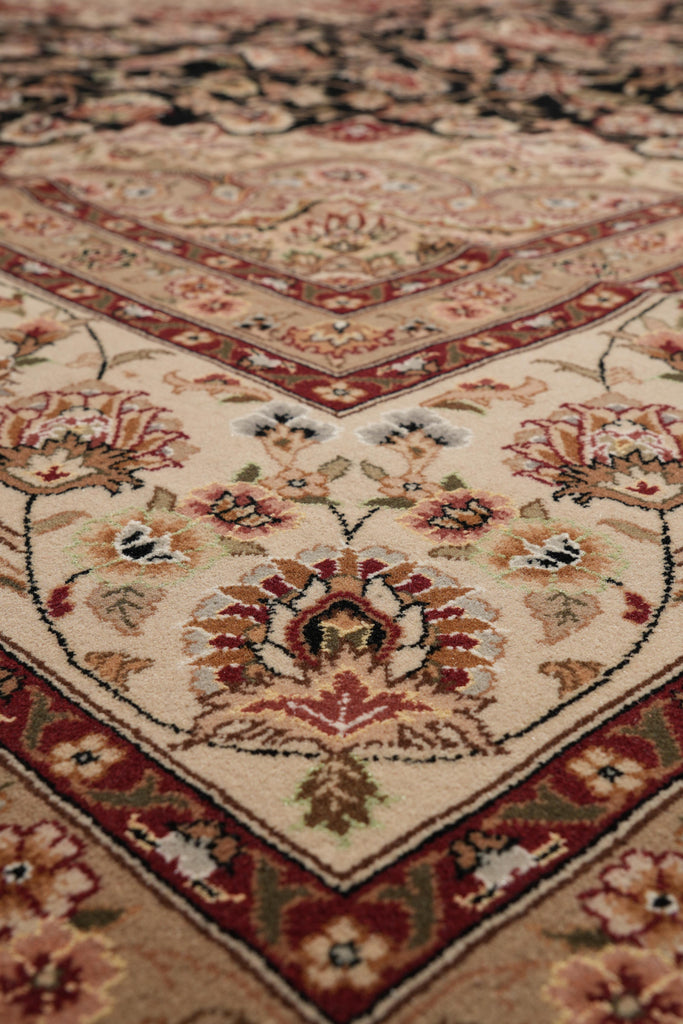 8.6 x 11.6 Fine Wool and Silk Handmade Tabriz Rug Black #F-4158