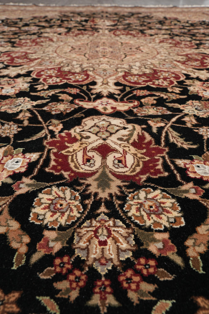 8.6 x 11.6 Fine Wool and Silk Handmade Tabriz Rug Black #F-4158