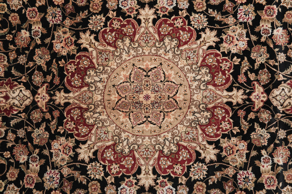 8.6 x 11.6 Fine Wool and Silk Handmade Tabriz Rug Black #F-4158