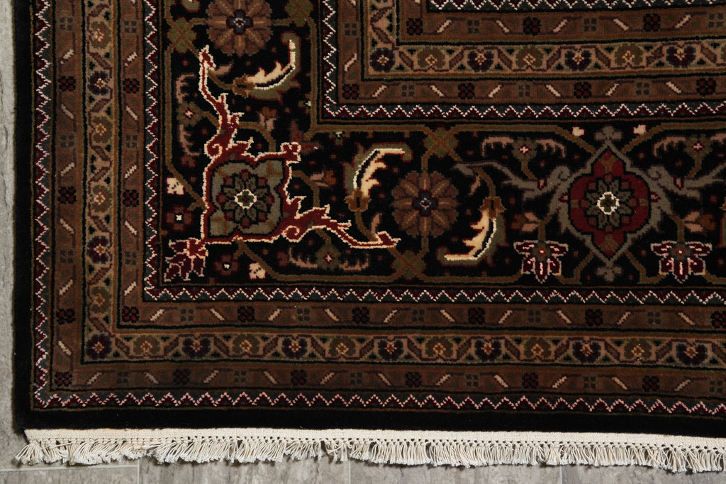 8.2 x 10.4 Mahi Tabriz Quality Handmade Wool And Silk Area Rug Black #F-4458