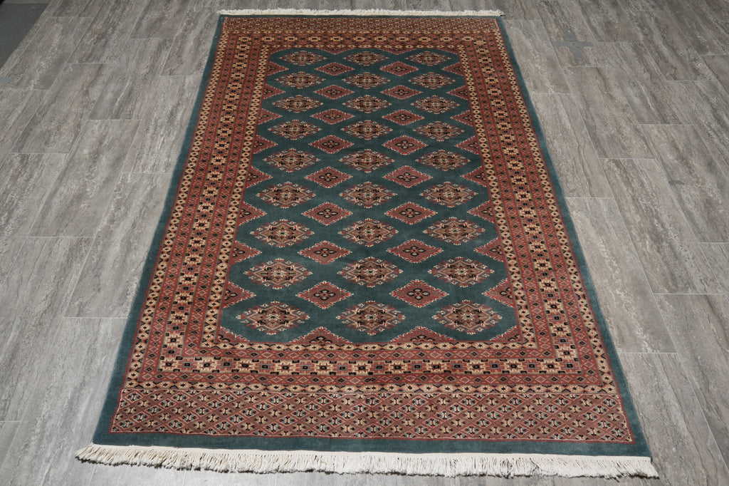 4 x 7 Green Jaldar Bokara Rug #B-78151