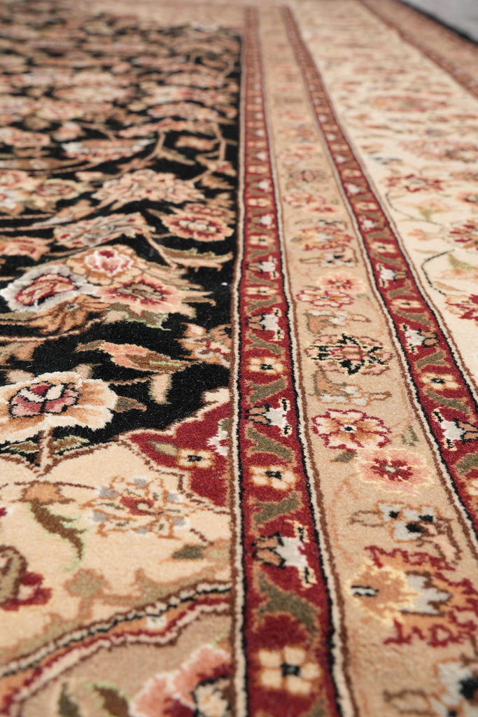 8.6 x 11.6 Fine Wool and Silk Handmade Tabriz Rug Black #F-4158