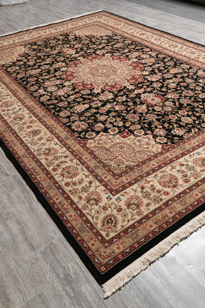 8.6 x 11.6 Fine Wool and Silk Handmade Tabriz Rug Black #F-4158
