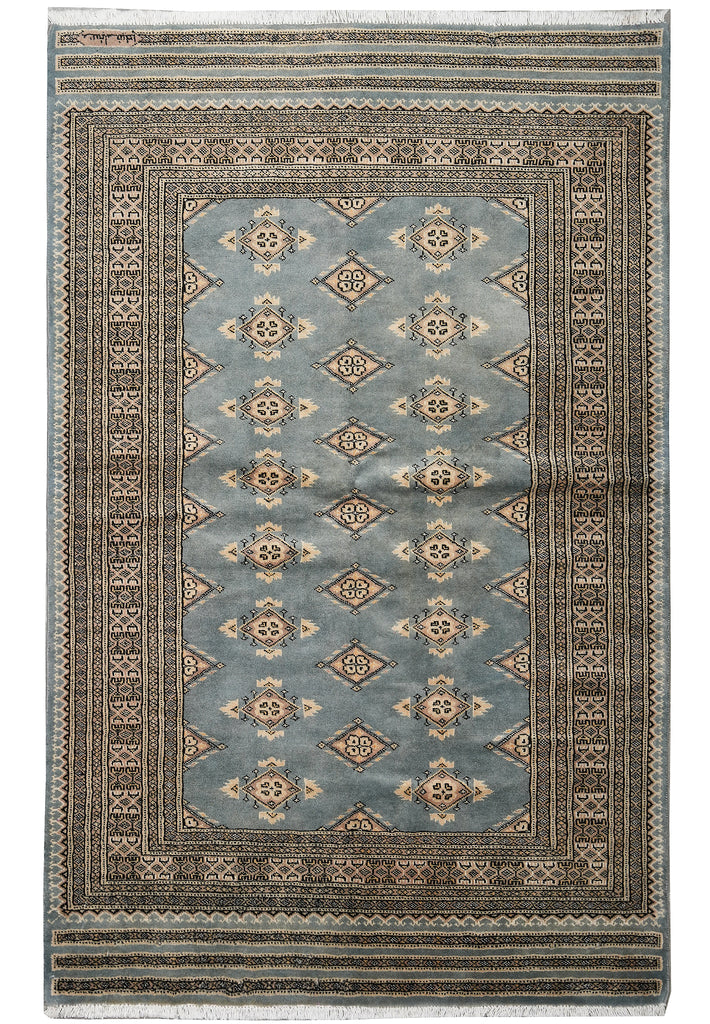 4 x 6 Hand-Knotted Jaldar Bkara Rug Slate Blue #F-3115