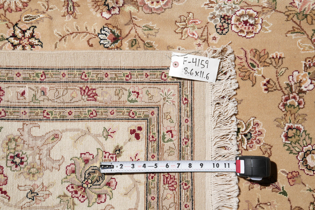 8.6 x 11.6 Fine Weave Wool and Silk handmade Rug Khaki #F-4159