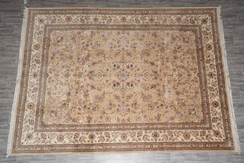 8.6 x 11.6 Fine Weave Wool and Silk handmade Rug Khaki #F-4159