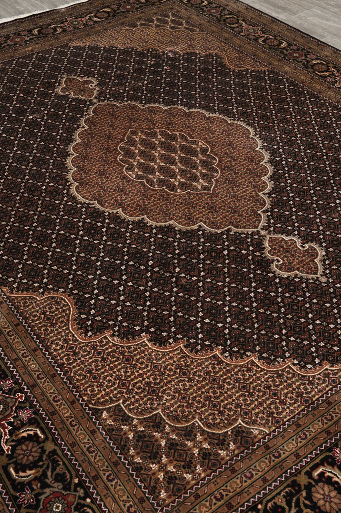 8.2 x 10.4 Mahi Tabriz Quality Handmade Wool And Silk Area Rug Black #F-4458