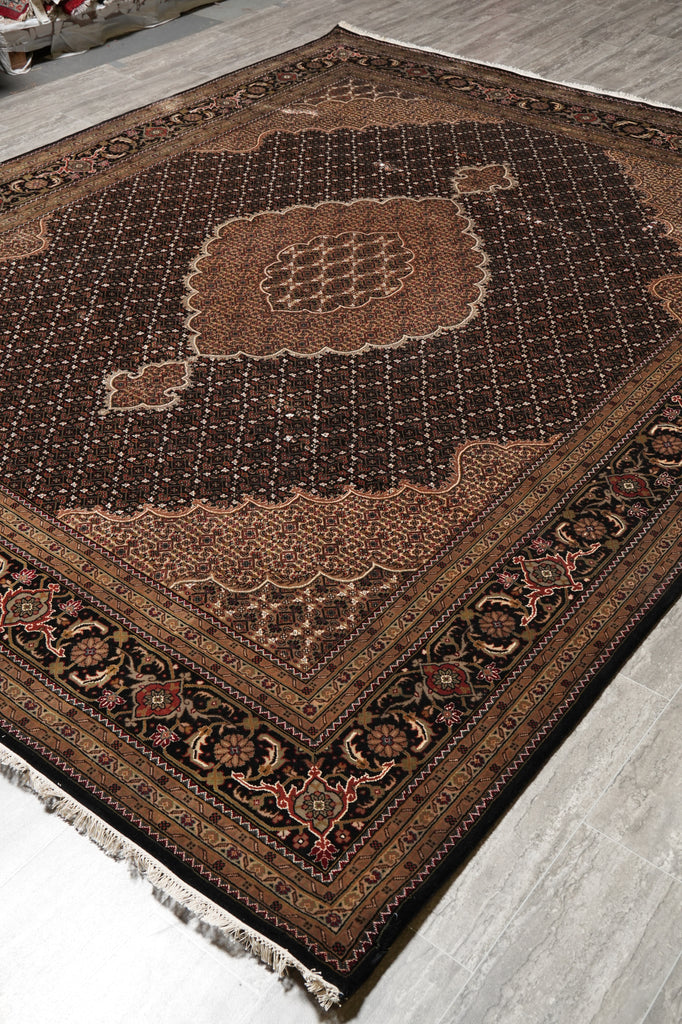 8.2 x 10.4 Mahi Tabriz Quality Handmade Wool And Silk Area Rug Black #F-4458