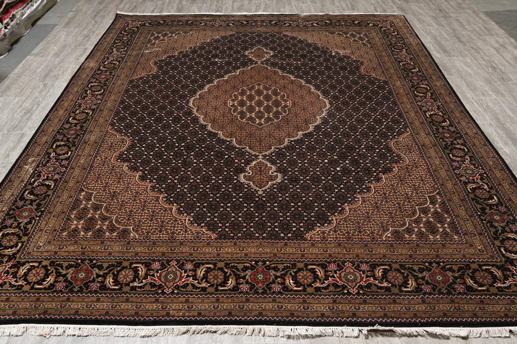 8.2 x 10.4 Mahi Tabriz Quality Handmade Wool And Silk Area Rug Black #F-4458