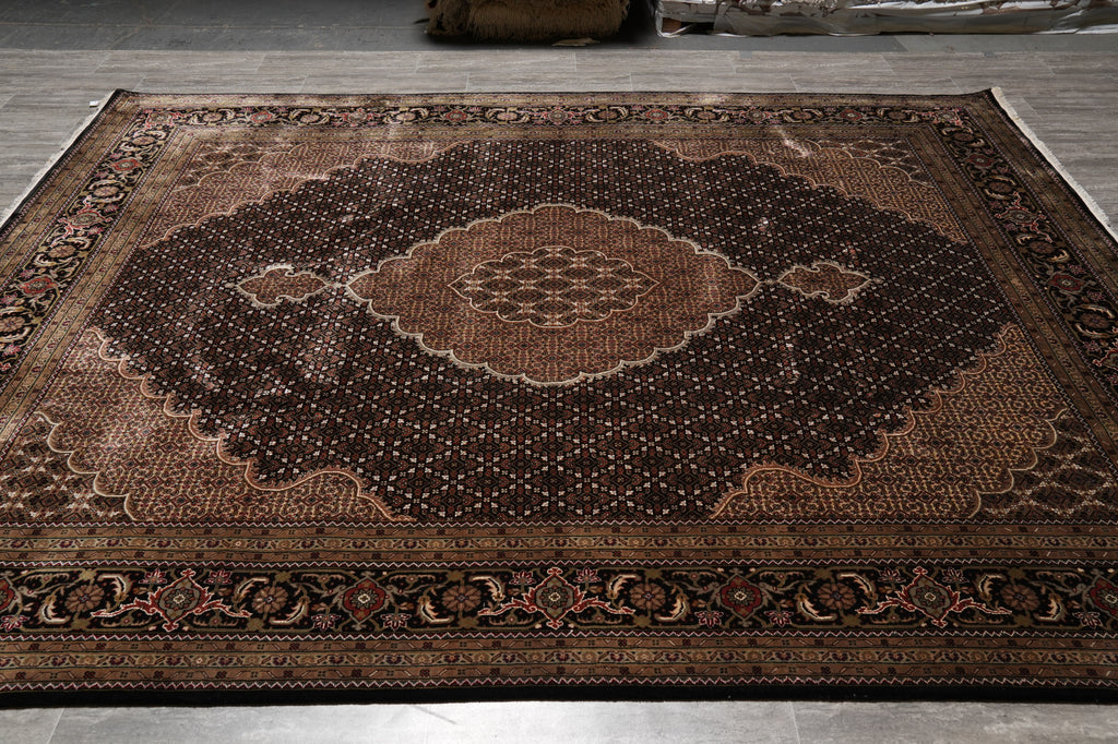 8.2 x 10.4 Mahi Tabriz Quality Handmade Wool And Silk Area Rug Black #F-4458