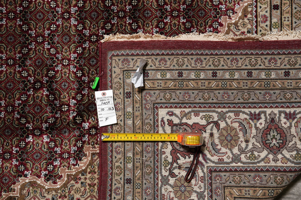 10 x 10.3 Feet Square High Quality Handmade Arear Rug Wool And Silk Tabriz Mahi Carpet Rich Ruby #F-4459