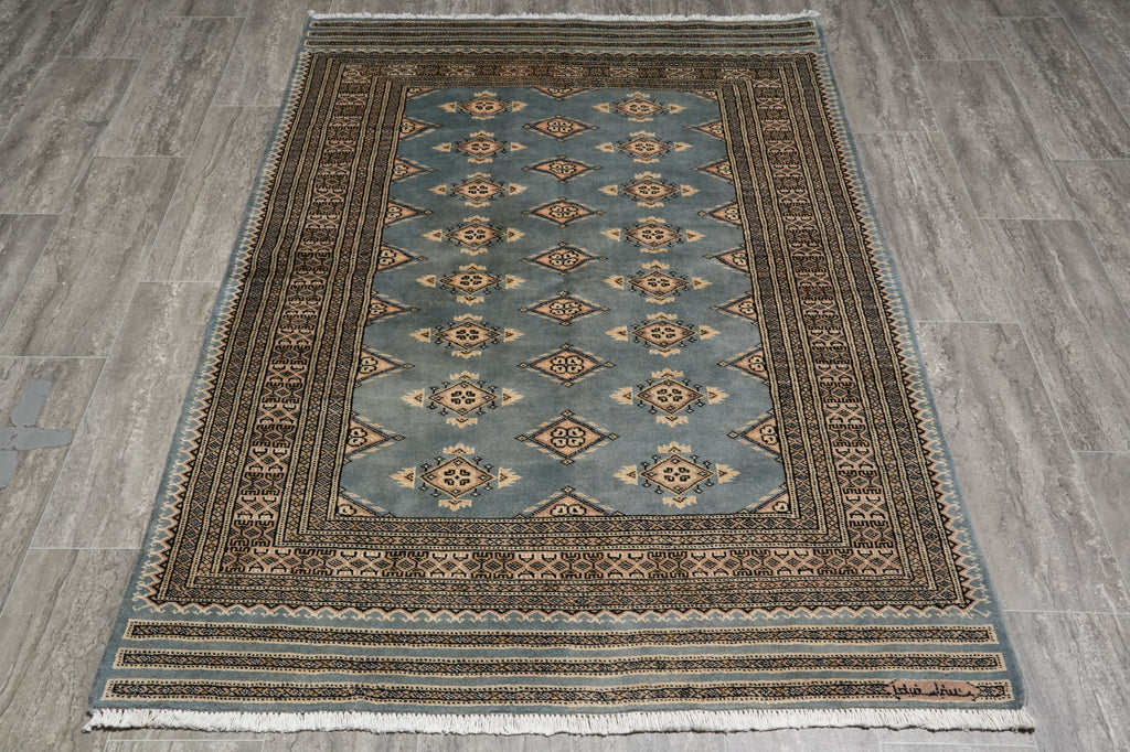 4 x 6 Hand-Knotted Jaldar Bkara Rug Slate Blue #F-3115