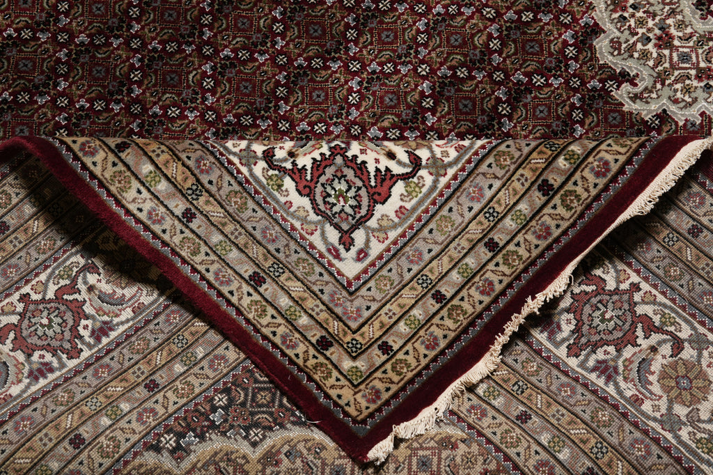 10 x 10.3 Feet Square High Quality Handmade Arear Rug Wool And Silk Tabriz Mahi Carpet Rich Ruby #F-4459