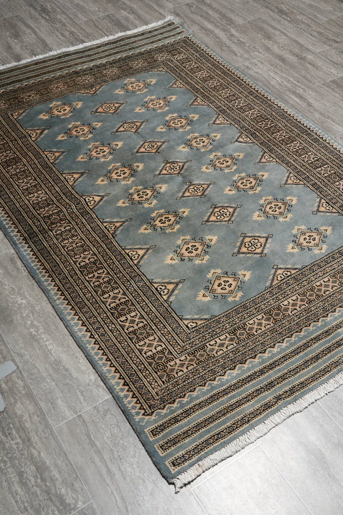 4 x 6 Hand-Knotted Jaldar Bkara Rug Slate Blue #F-3115