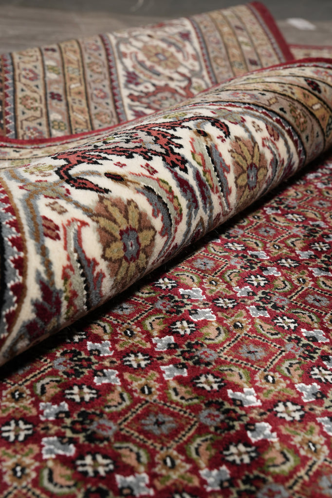 10 x 10.3 Feet Square High Quality Handmade Arear Rug Wool And Silk Tabriz Mahi Carpet Rich Ruby #F-4459