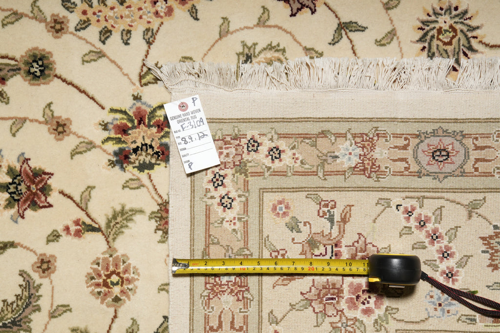 8.9 x 12 New Quality Wool and Silk Hand-Knotted Tabriz Rug #F-3109