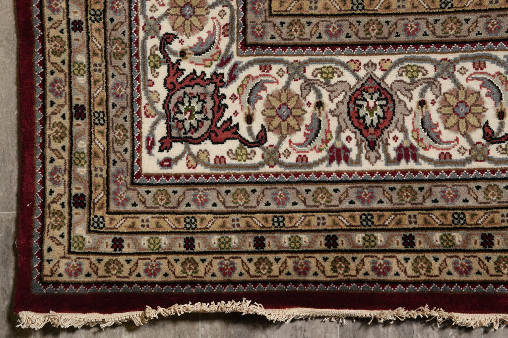 10 x 10.3 Feet Square High Quality Handmade Arear Rug Wool And Silk Tabriz Mahi Carpet Rich Ruby #F-4459