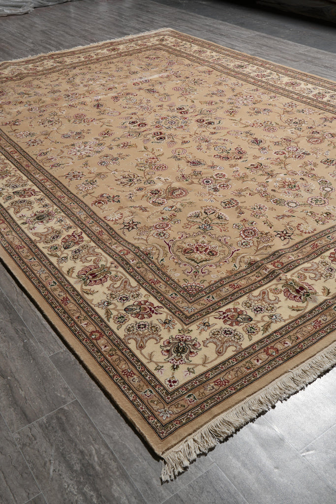 8.6 x 11.6 Fine Weave Wool and Silk handmade Rug Khaki #F-4159