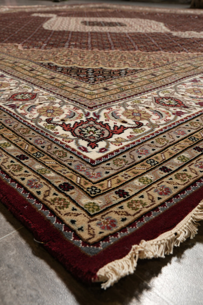 10 x 10.3 Feet Square High Quality Handmade Arear Rug Wool And Silk Tabriz Mahi Carpet Rich Ruby #F-4459