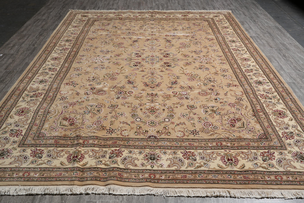 8.6 x 11.6 Fine Weave Wool and Silk handmade Rug Khaki #F-4159