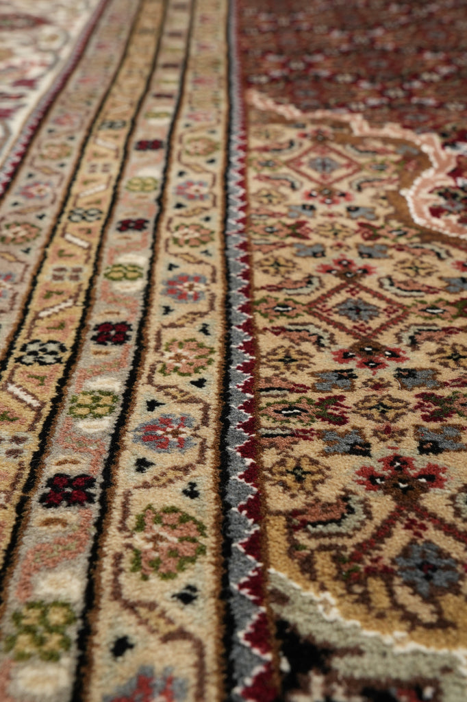 10 x 10.3 Feet Square High Quality Handmade Arear Rug Wool And Silk Tabriz Mahi Carpet Rich Ruby #F-4459