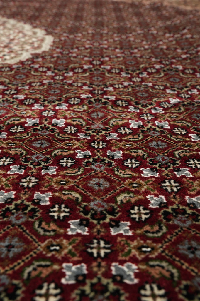 10 x 10.3 Feet Square High Quality Handmade Arear Rug Wool And Silk Tabriz Mahi Carpet Rich Ruby #F-4459