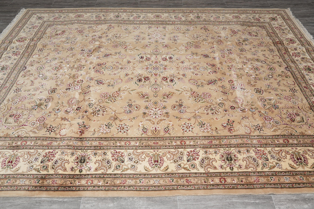 8.6 x 11.6 Fine Weave Wool and Silk handmade Rug Khaki #F-4159