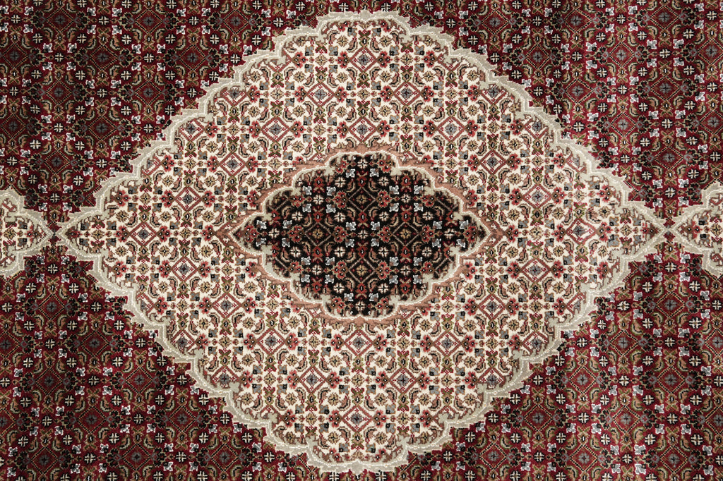 10 x 10.3 Feet Square High Quality Handmade Arear Rug Wool And Silk Tabriz Mahi Carpet Rich Ruby #F-4459